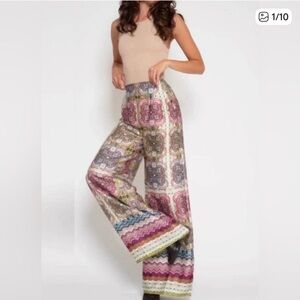 Ciebon Printed Wide-Leg Palazzo Pants in Pink & Cream
